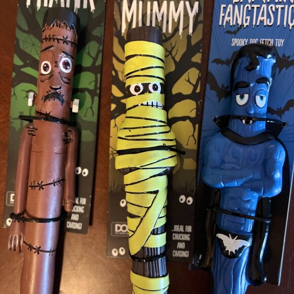 Set Of 3 Dog Fetch Toys Halloween Tree‎ Sticks Frank Mummy & Captain Fangtastick - Picture 2 of 5
